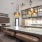 Large kitchen with round chandeliers