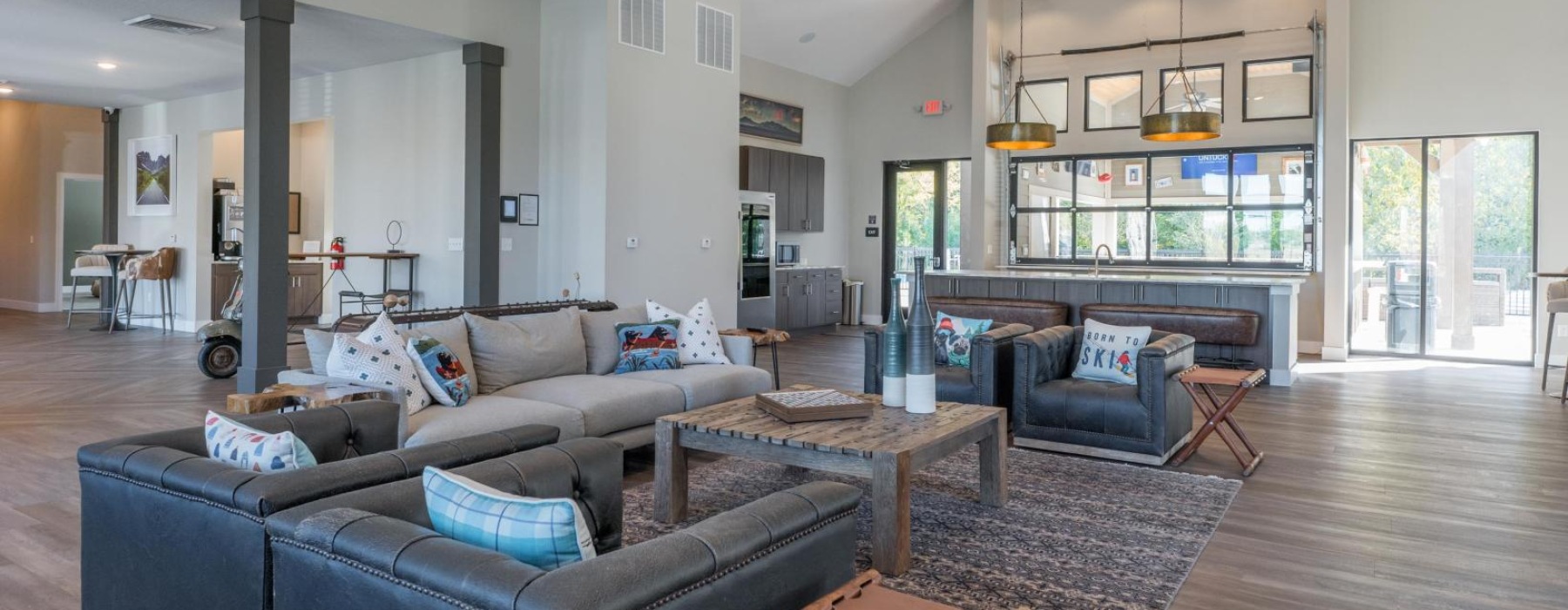 a living room with a wood floor